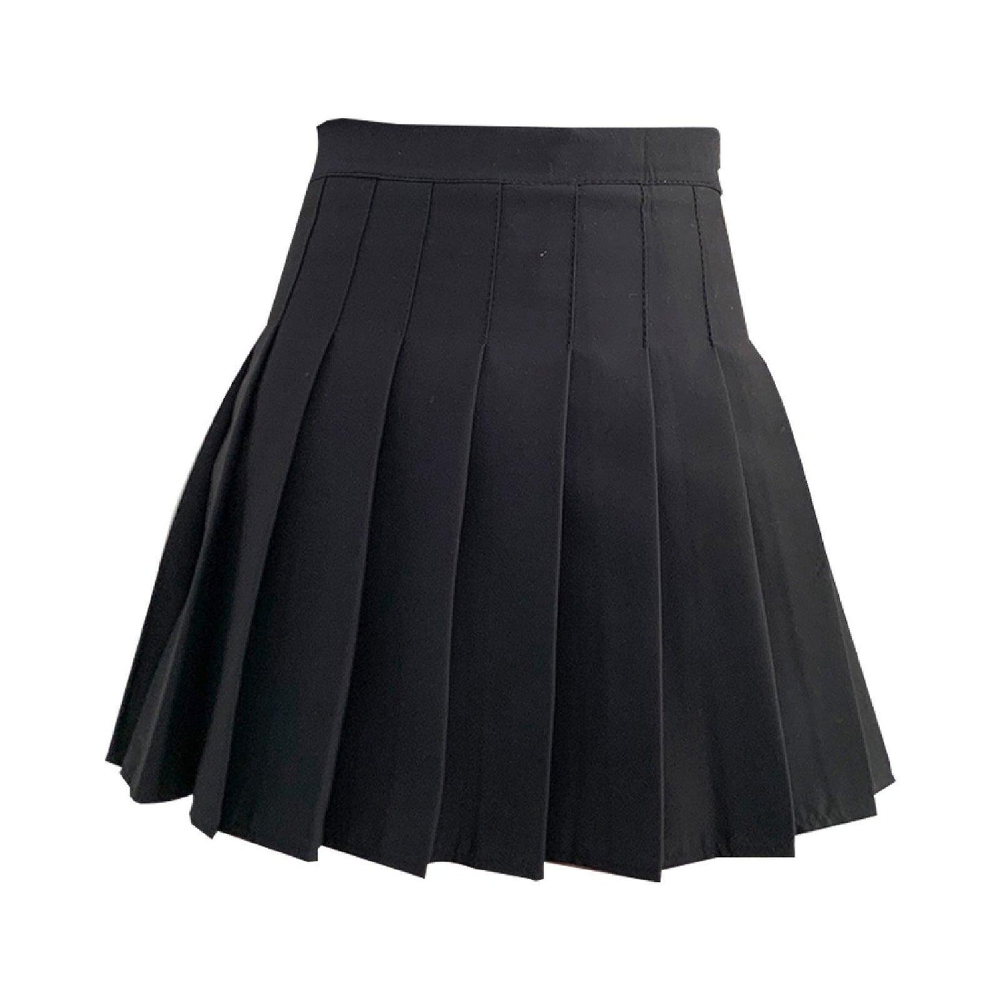 Black Women High Waist Pleated Tennis Skirt Summer Slimming - S