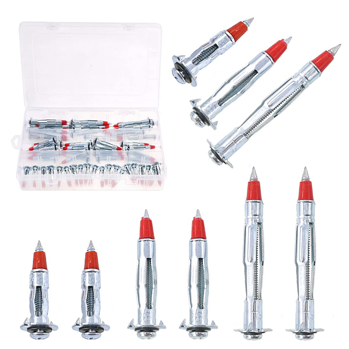 52PCS Galvanized Steel Wall Anchors Expansion Screws Self Tapping Bolts