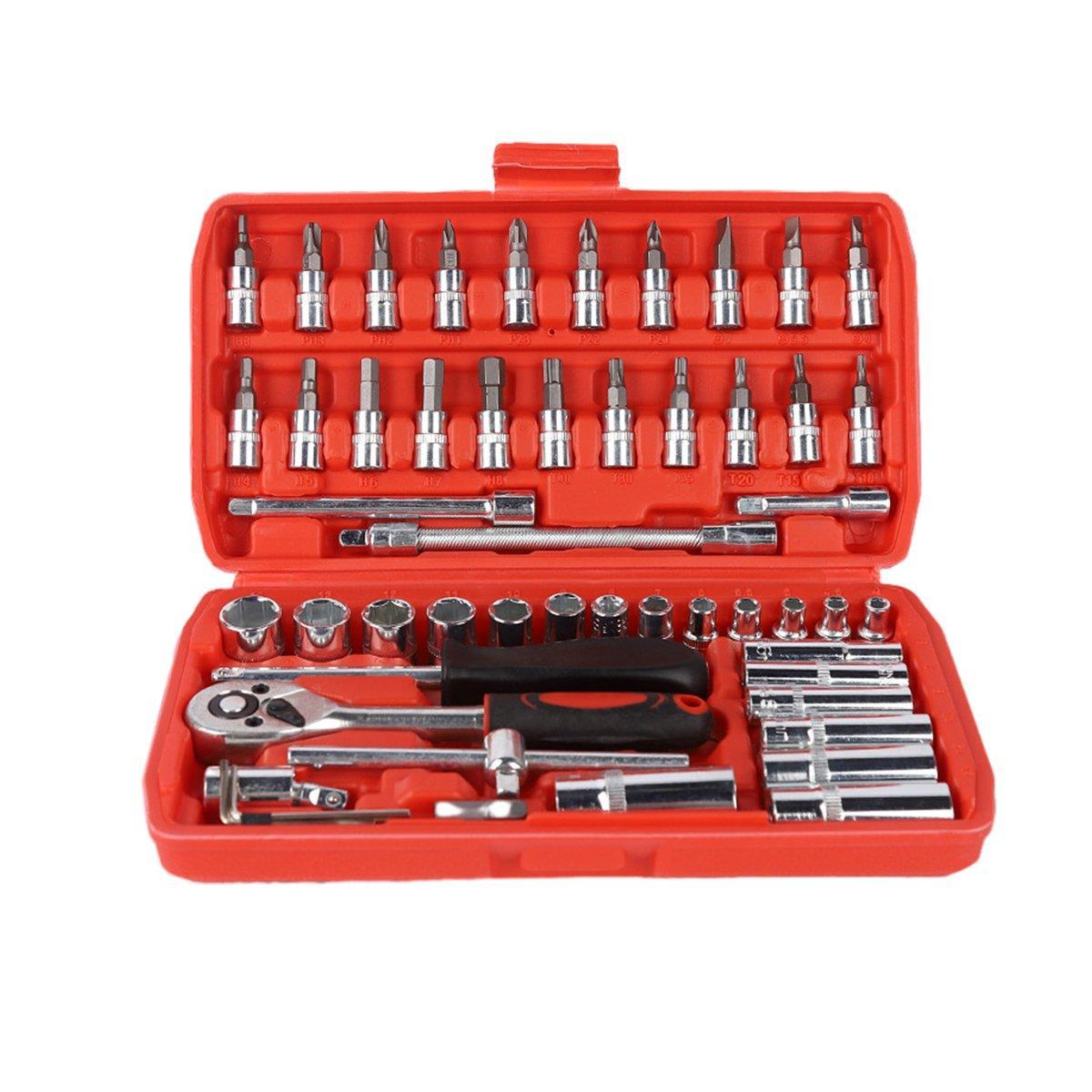 53PCS Metric Deep Socket Set 1/4" Drive Wrench with Flexible Extension Bar Tools