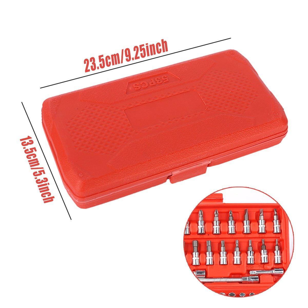 53PCS Metric Deep Socket Set 1/4" Drive Wrench with Flexible Extension Bar Tools