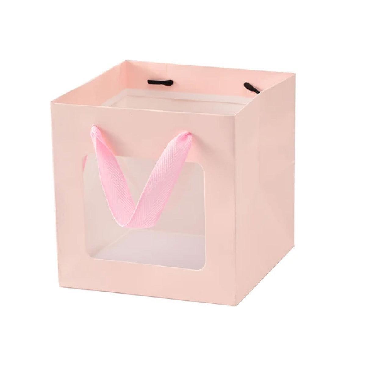 20PCS Open Window for Flower Doll Wedding Gift Transparent Square Packaging Bag - Pink 15-15-15cm