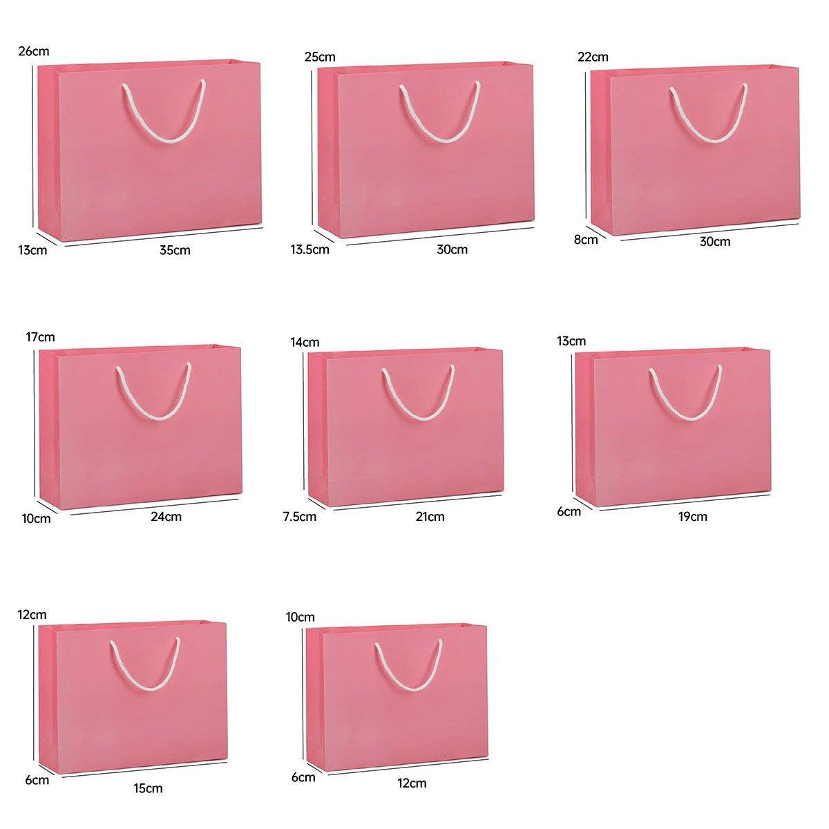 25X Kraft Paper Bags Gift Shopping Bag Carry White Pink Black Bag With Handles - Pink-14-21-7.5
