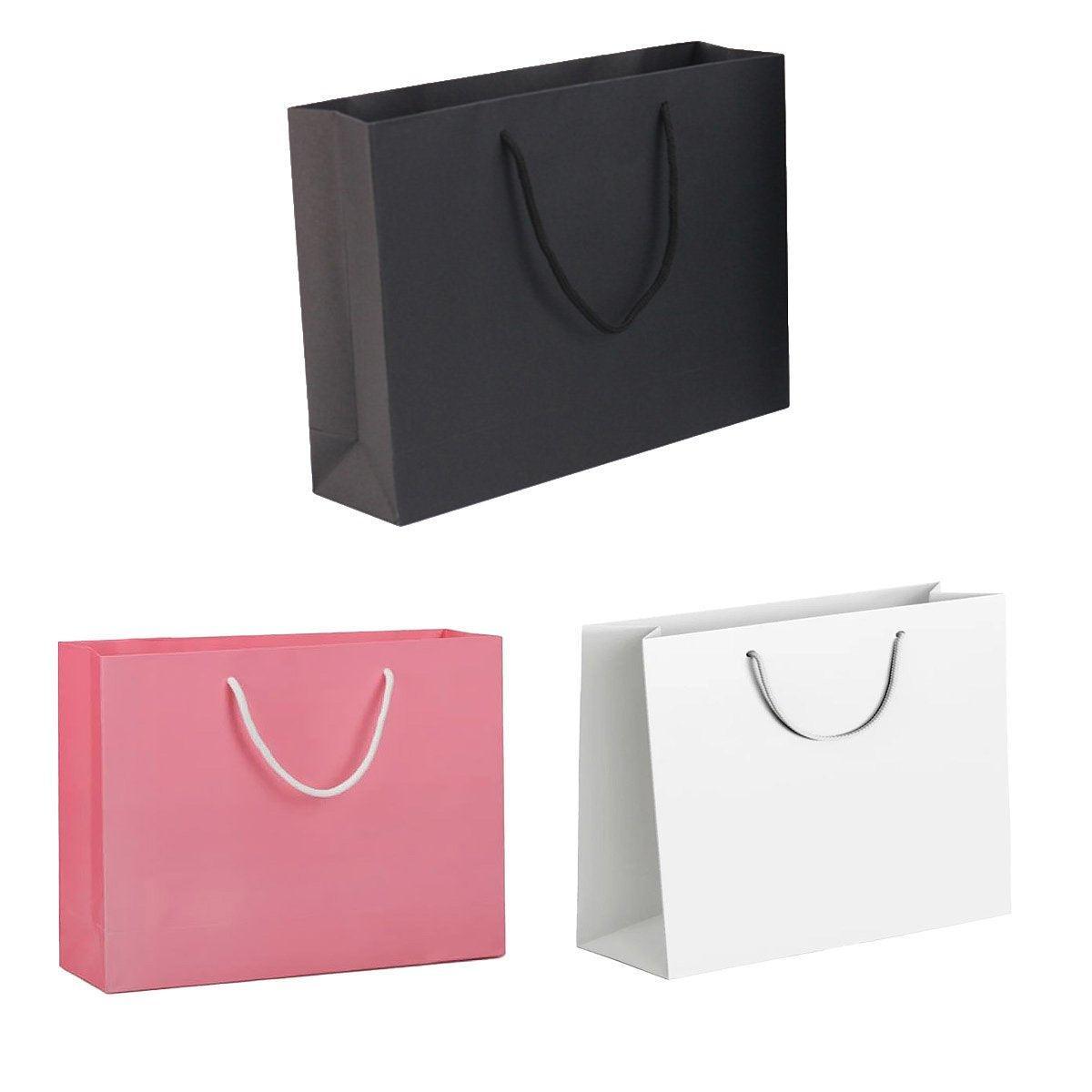 25X Kraft Paper Bags Gift Shopping Bag Carry White Pink Black Bag With Handles - Pink-17-24-10