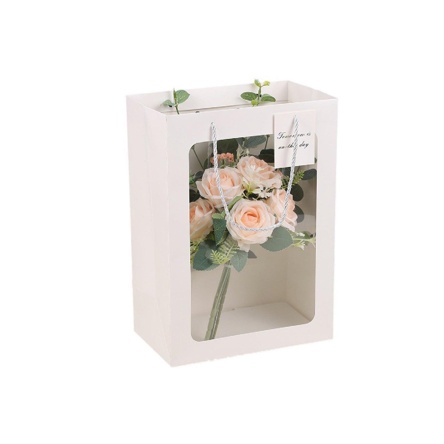 25x Thick Gift Bags with Transparent Window for Valentines Day Bouquets and Gift - Tote-Bag-25pcs-Pink-18-13-25cm