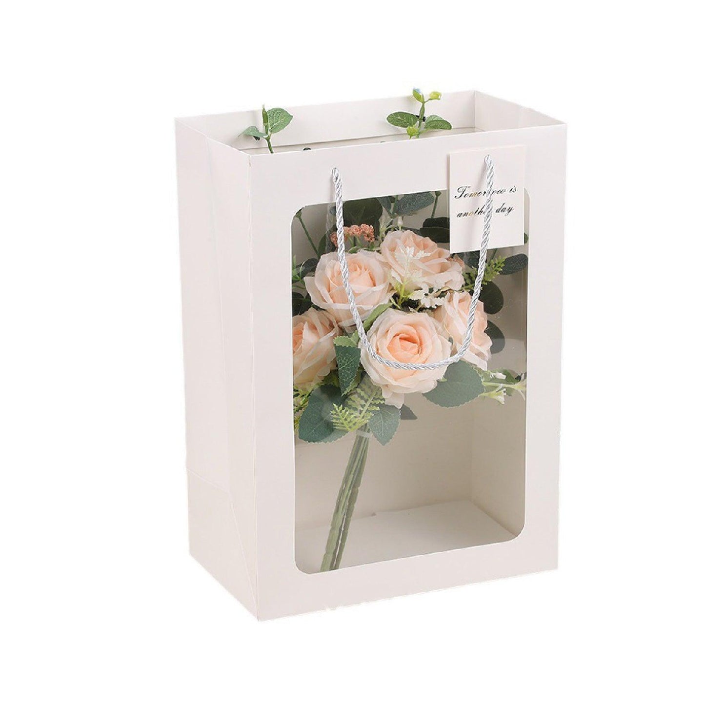 25x Thick Gift Bags with Transparent Window for Valentines Day Bouquets and Gift - Tote-Bag-25pcs-Pink-18-13-25cm