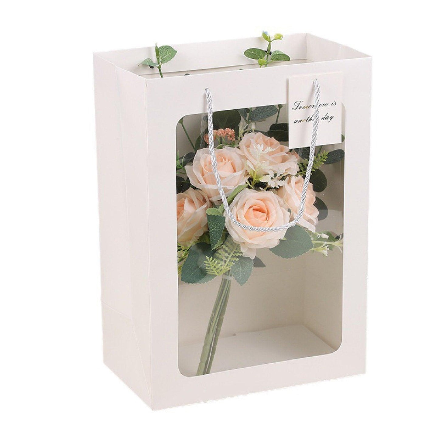 25x Thick Gift Bags with Transparent Window for Valentines Day Bouquets and Gift - Tote-Bag-25pcs-Pink-18-13-25cm