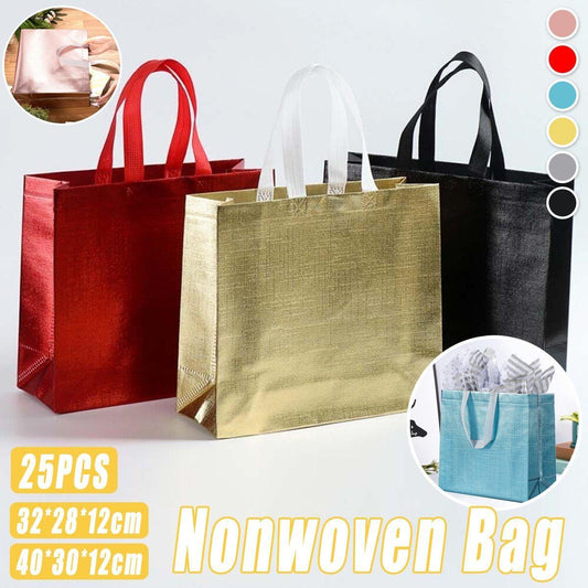 25PCS Embossed Non-Woven Tote Bag Fashion Shopping Gift Packaging Bag - Black-40*30*12cm