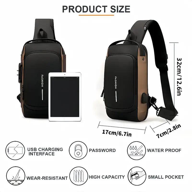 Multi-Function Password Lock Shoulder Bag Anti-Theft Crossbody Sling Bag Travel