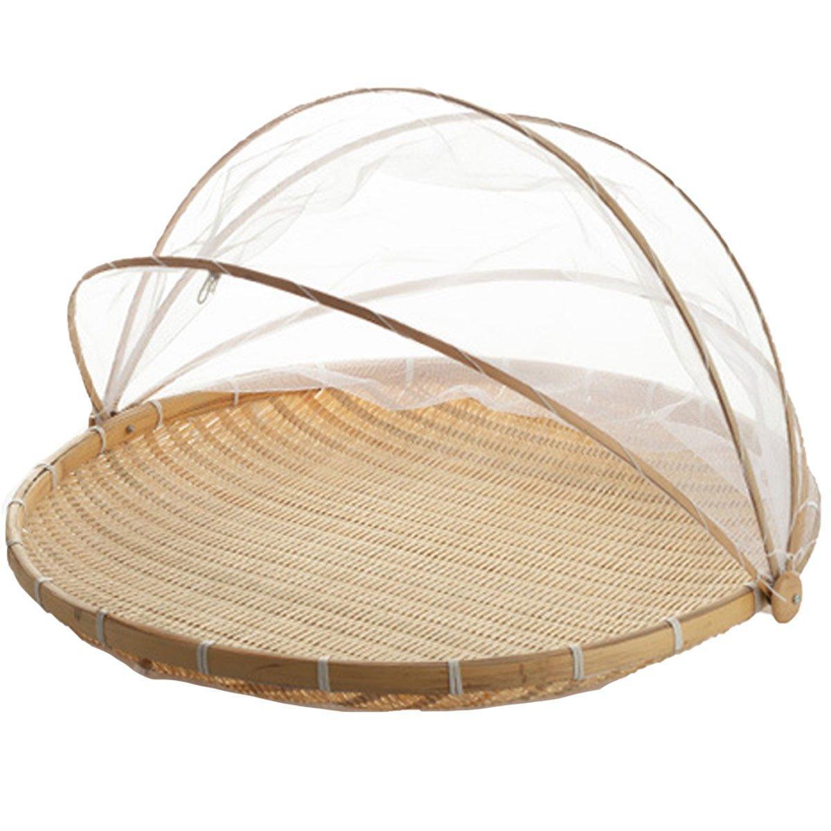 Bamboo Storage Basket with Mesh Cover for Fruit Vegetables Food Buns Kitchen - 42CM