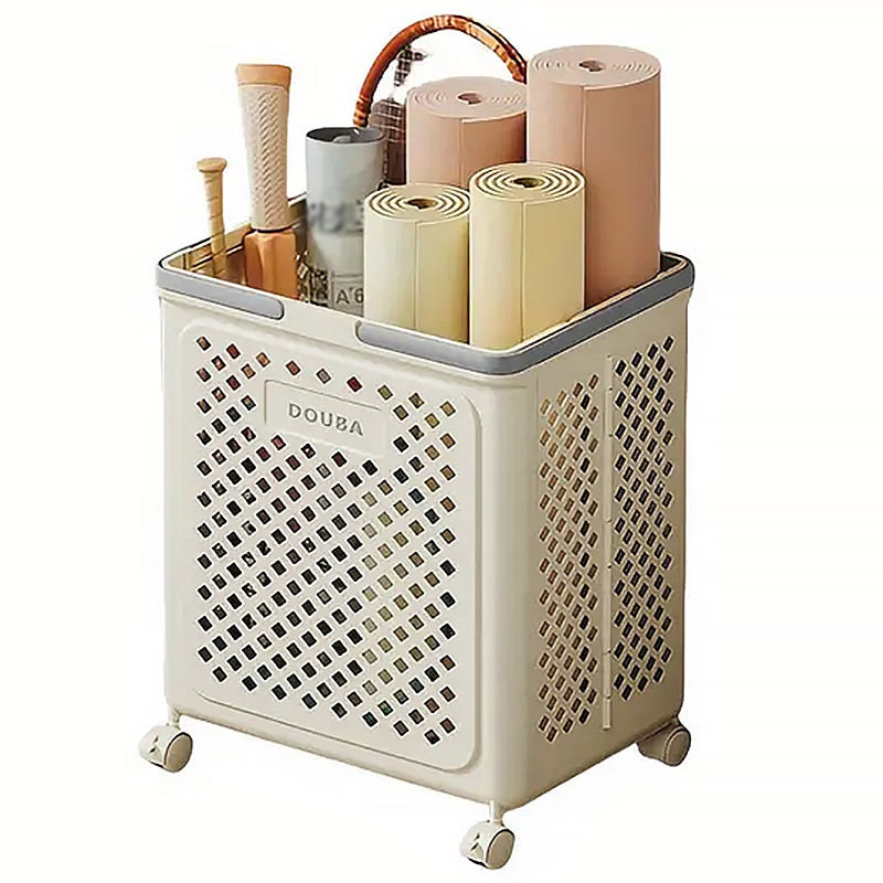 Folding Laundry Basket with Wheel Large Capacity Removable Dirty Clothes Storage - Beige-M
