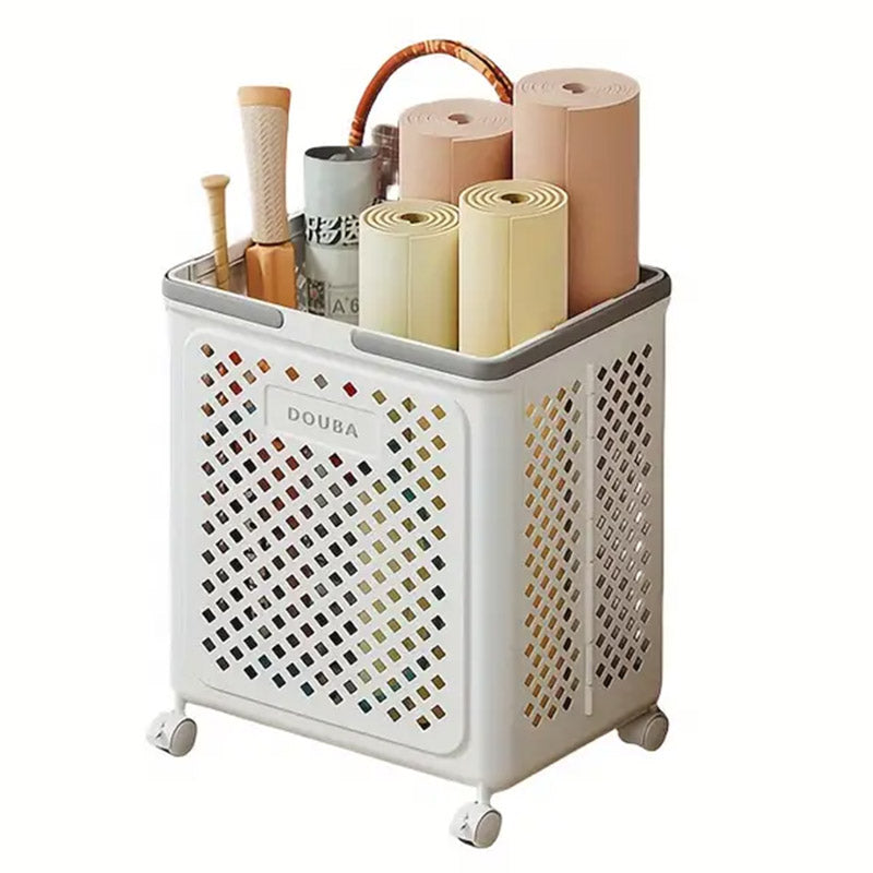 Folding Laundry Basket with Wheel Large Capacity Removable Dirty Clothes Storage - Beige-M
