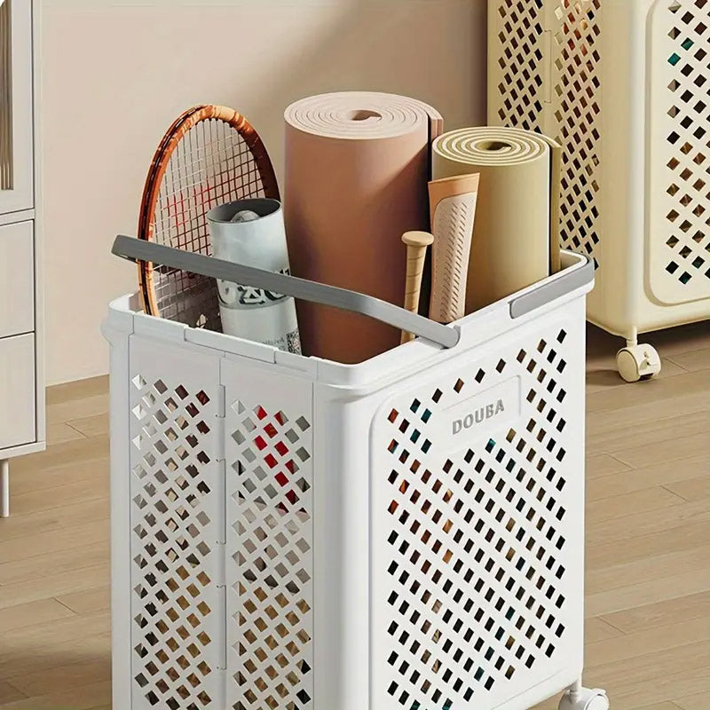 Folding Laundry Basket with Wheel Large Capacity Removable Dirty Clothes Storage - White-M