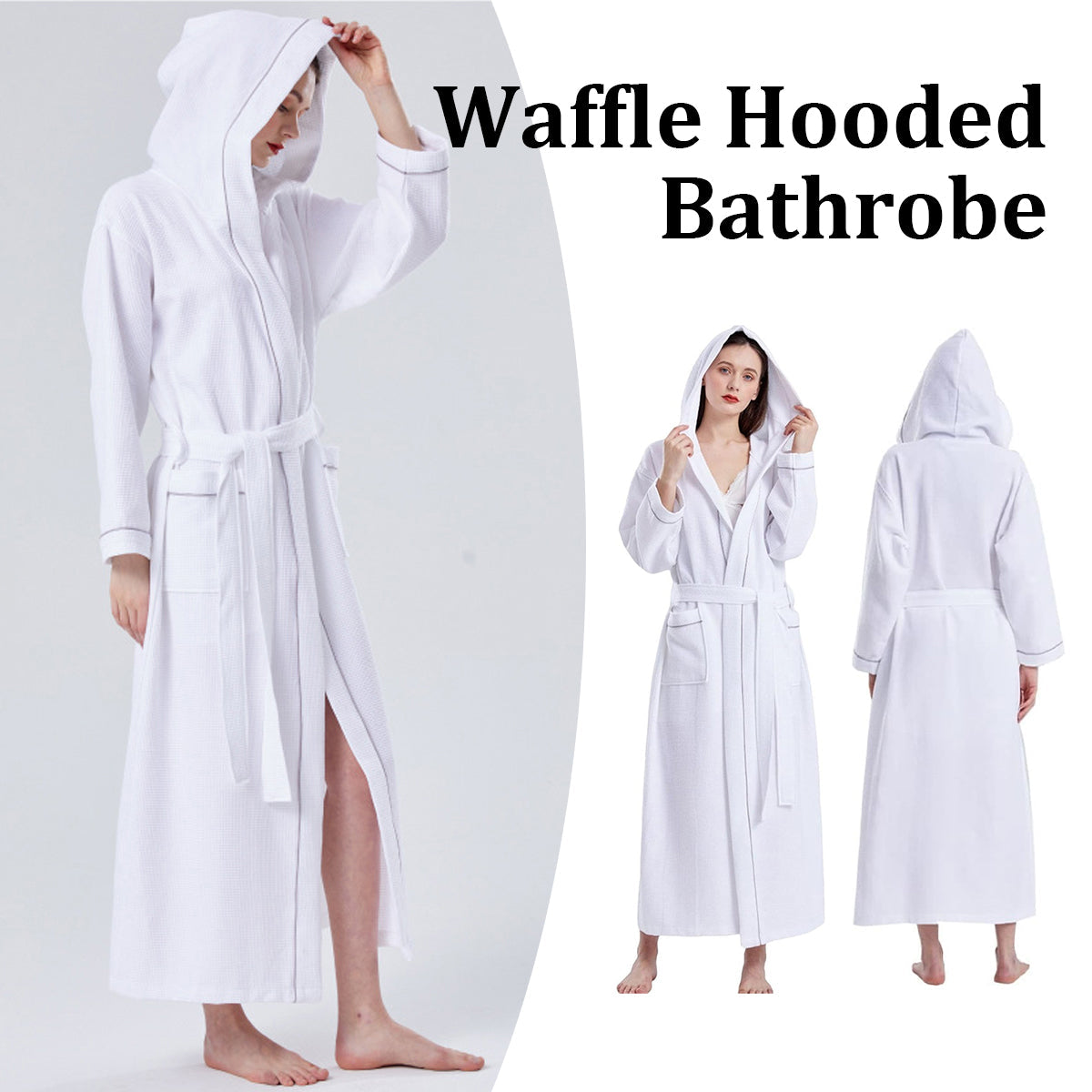 Hotel Bathrobe Waffle Hooded Robe Soft Absorbent for Men and Women Unisex Towels