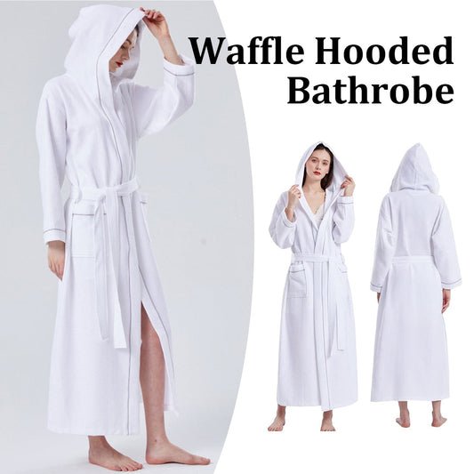 Hotel Bathrobe Waffle Hooded Robe Soft Absorbent for Men and Women Unisex Towels