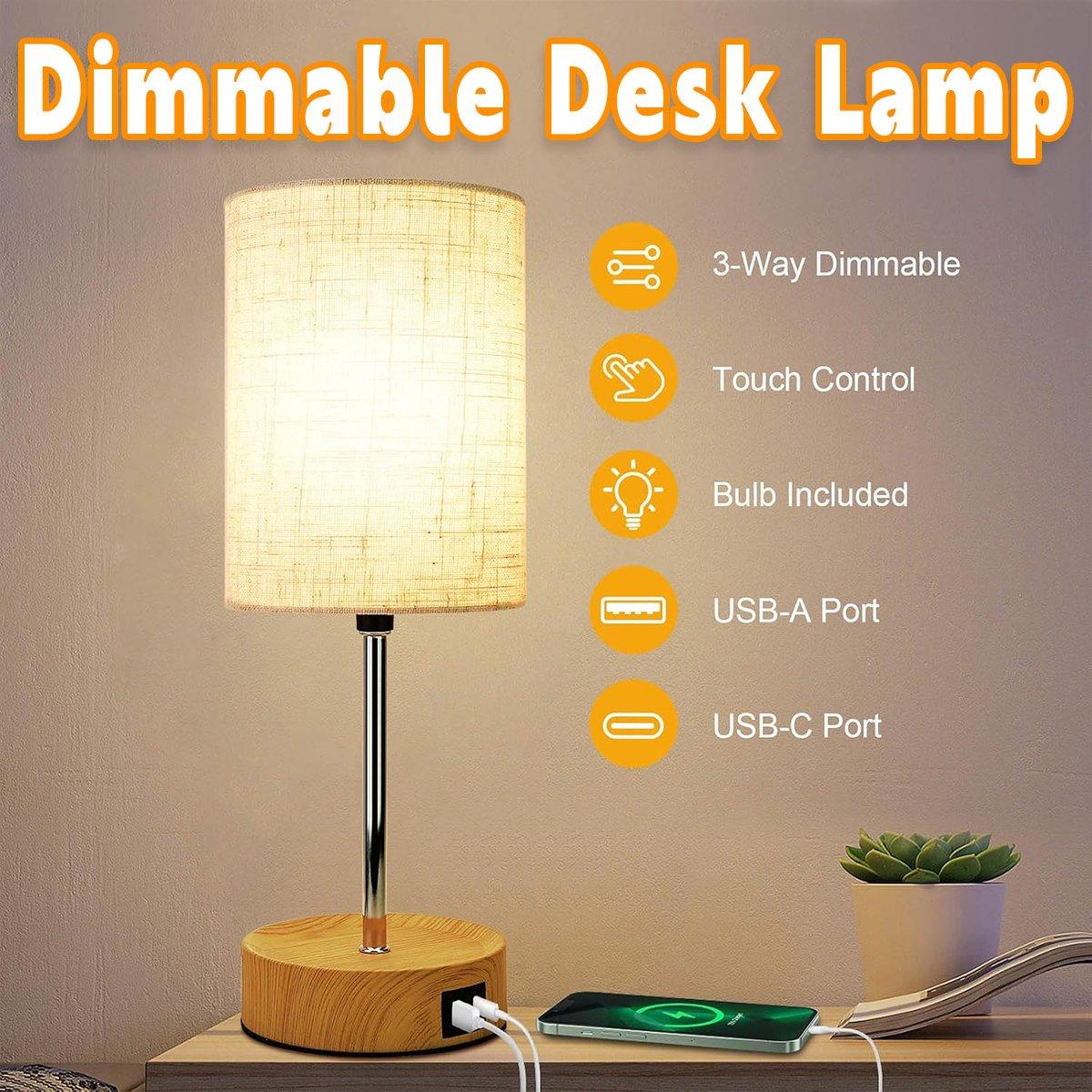 3-Speed Dimmable Bedside Table Lamp Touch Control Modern Nightstand Light