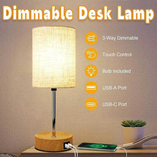 3-Speed Dimmable Bedside Table Lamp Touch Control Modern Nightstand Light