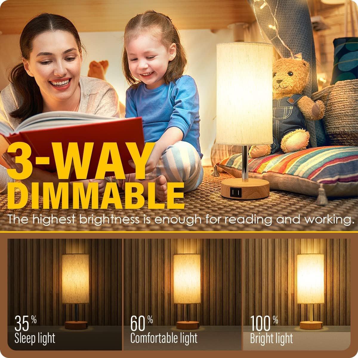 3-Speed Dimmable Bedside Table Lamp Touch Control Modern Nightstand Light