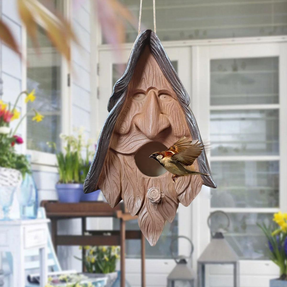 Human Face Birdhouse Resin Garden Ornament Outdoor Bird Nest Decor Statue