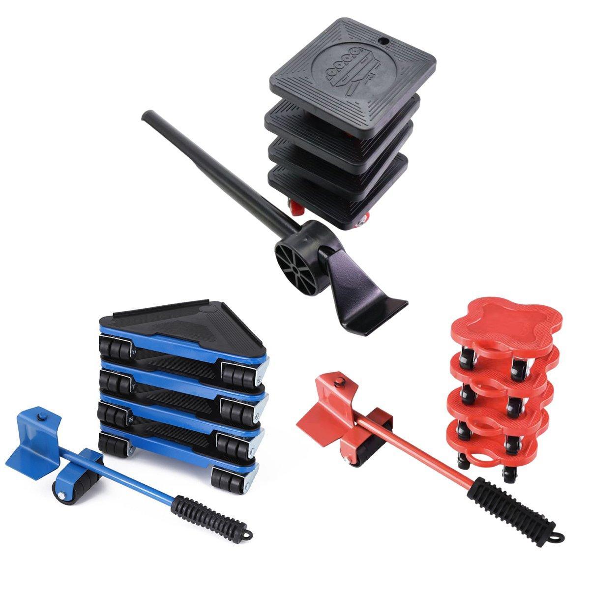 Heavy Duty Moving Tool Set Easy Move Five Piece Furniture Lifter Kit for Home - Black