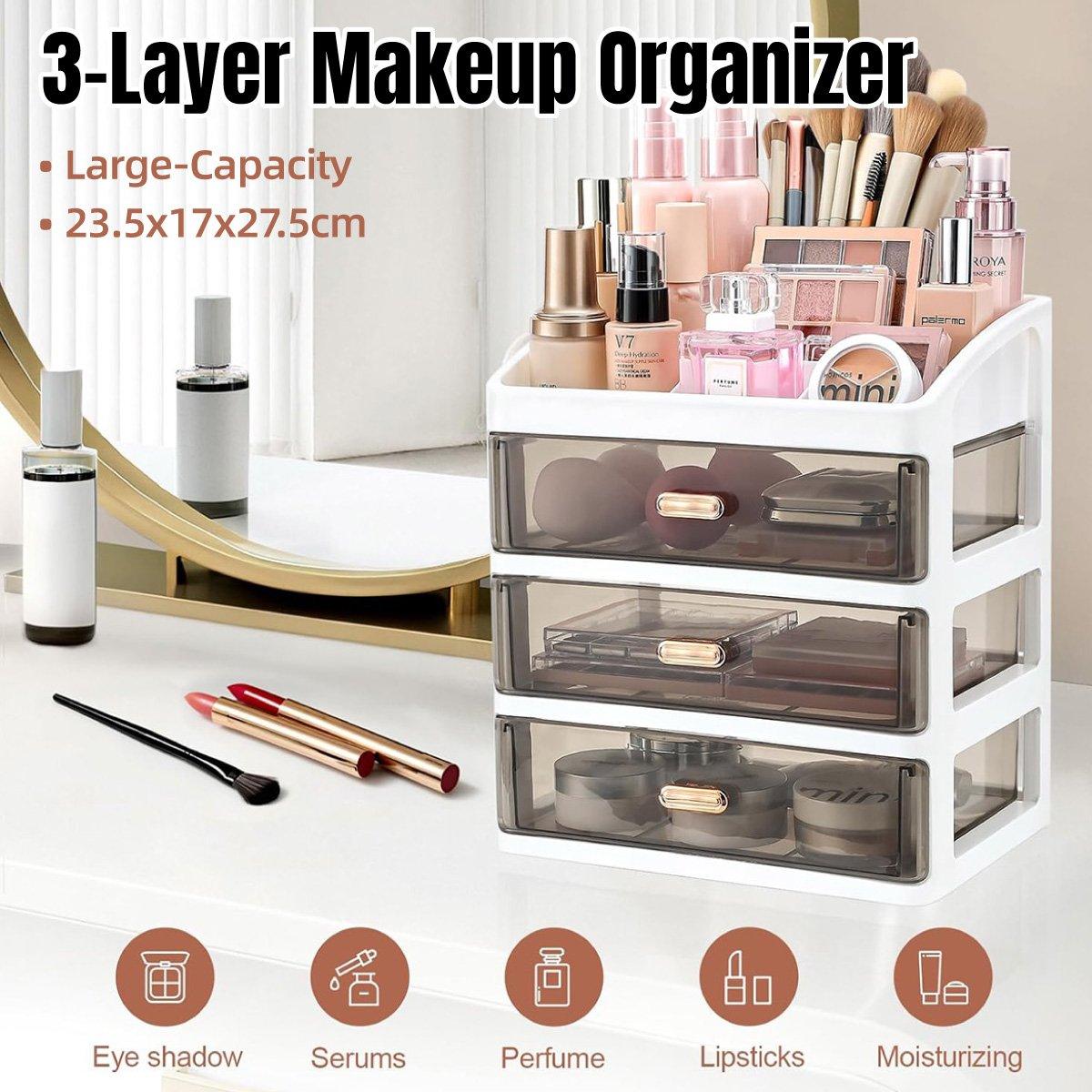3Layer Cosmetic Organiser Storage Drawer Case Makeup Box for Home and Bathroom