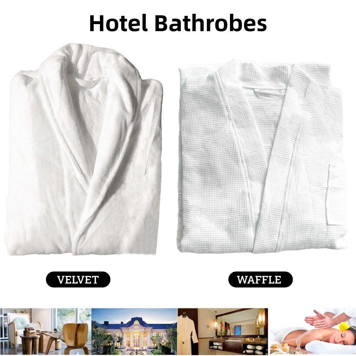Cotton Kimono Collar Bathrobe Hotel Quality Thick Fleece Towel Embroidered Robe - Waffle