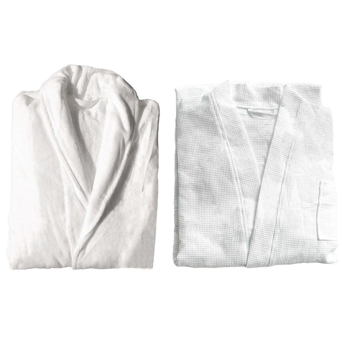 Cotton Kimono Collar Bathrobe Hotel Quality Thick Fleece Towel Embroidered Robe - Waffle