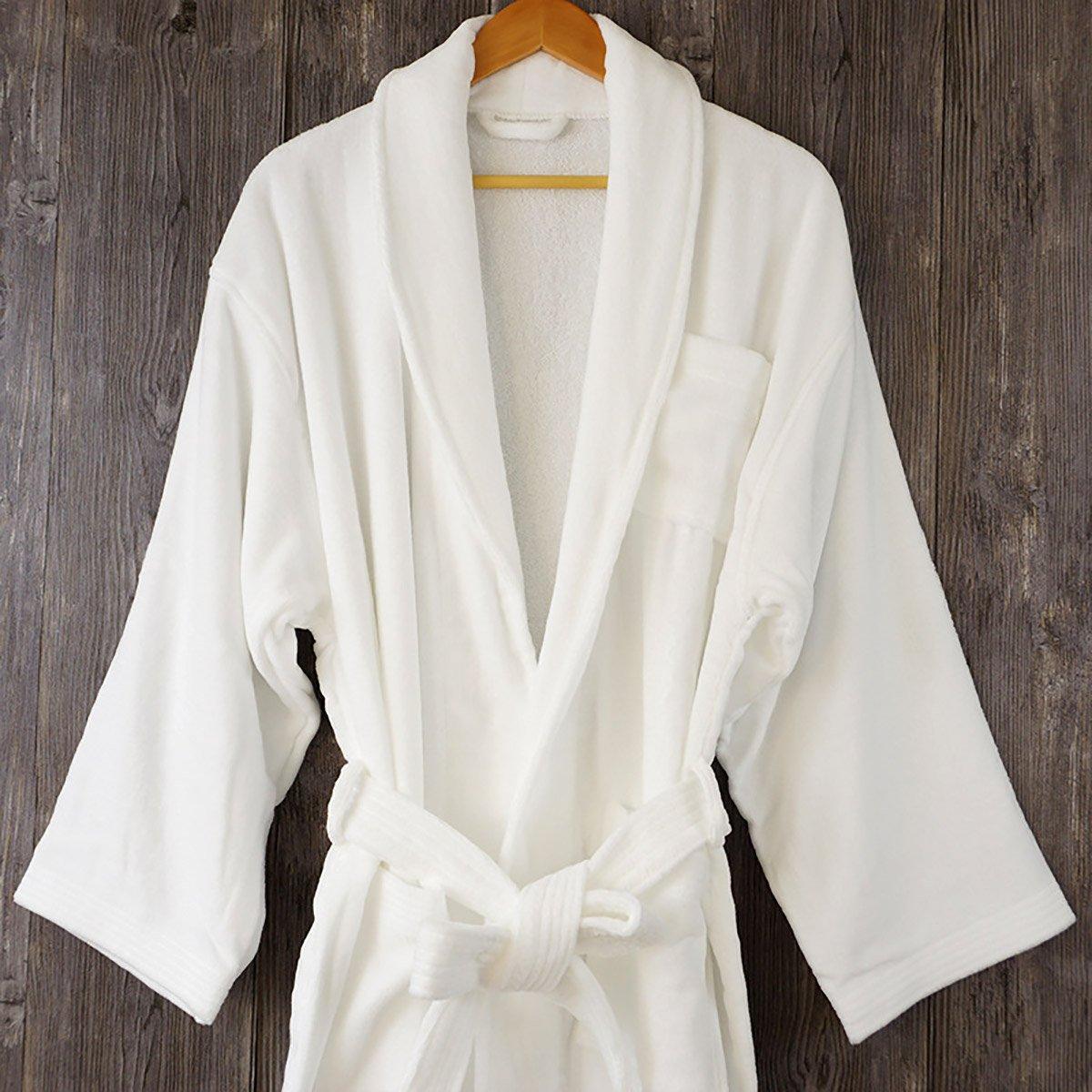Cotton Kimono Collar Bathrobe Hotel Quality Thick Fleece Towel Embroidered Robe - Waffle