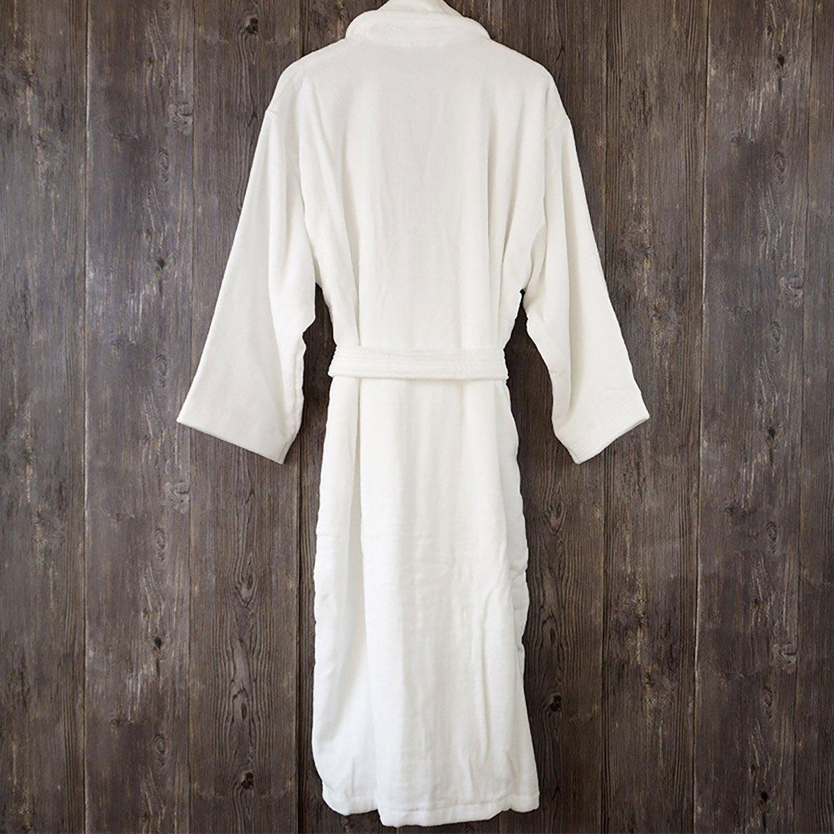 Cotton Kimono Collar Bathrobe Hotel Quality Thick Fleece Towel Embroidered Robe - Waffle