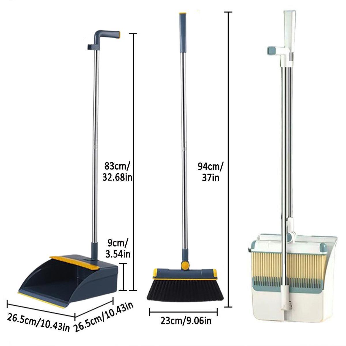 Folding Broom Dustpan Set Rotating Household Sweeping Hair Removal Cleaning Tool - White