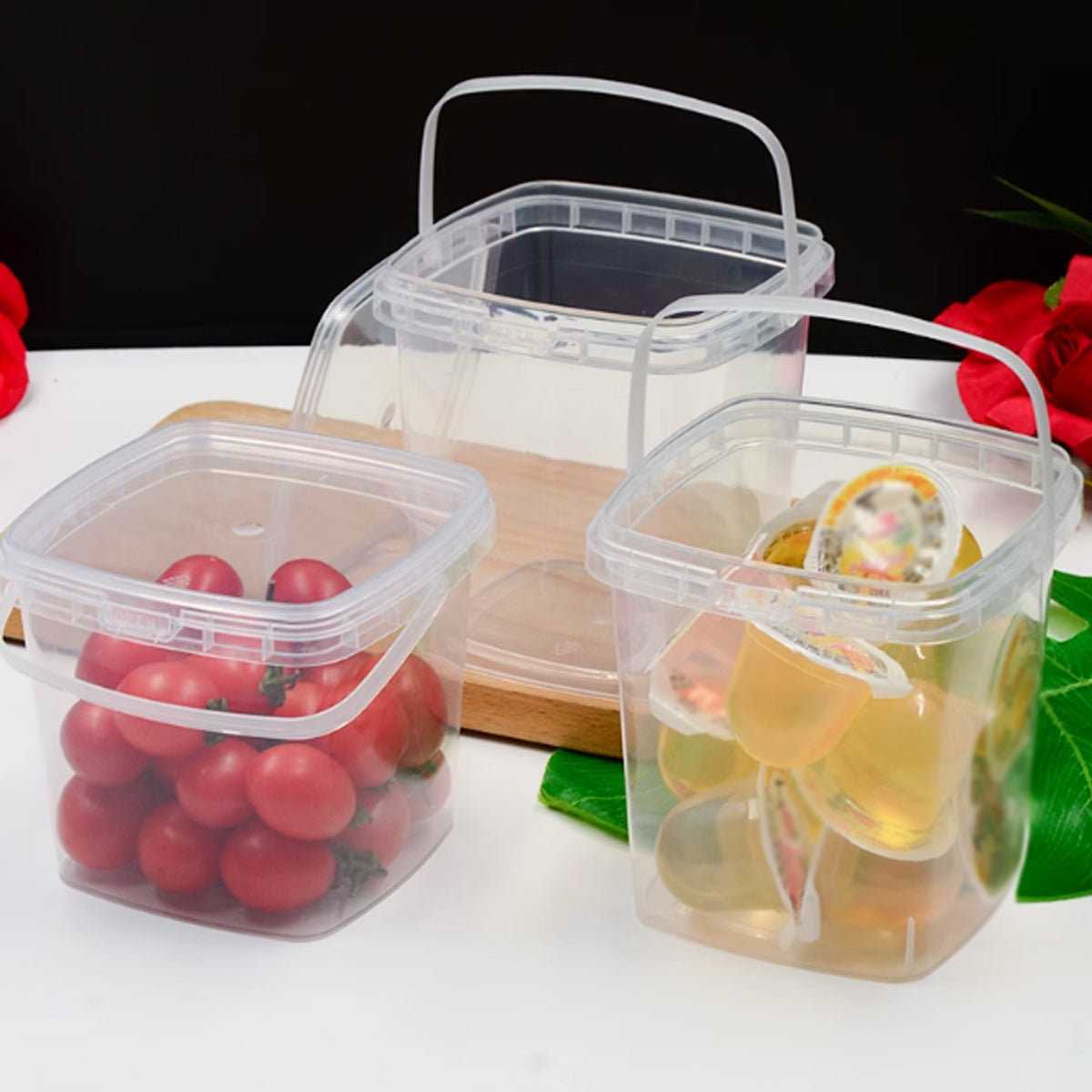 20pcs Plastic Round Bucket with Lid Transparent Portable Storage Gift Container - Round 1000ml