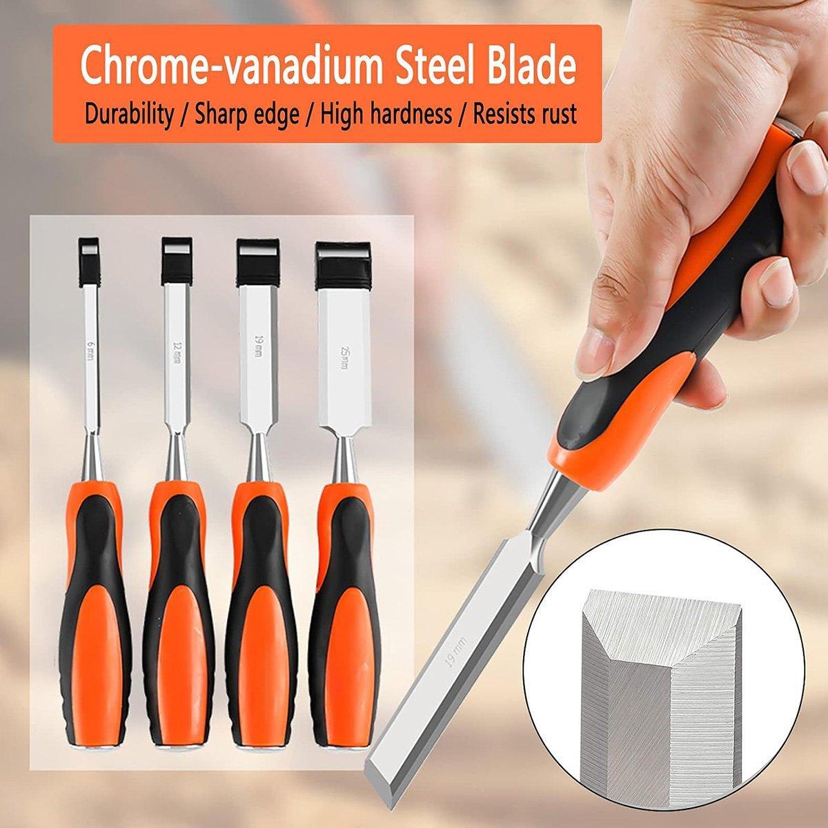 4PCS Woodworking Chisel Set Manual Carving Tools for Wood Craft DIY Projects