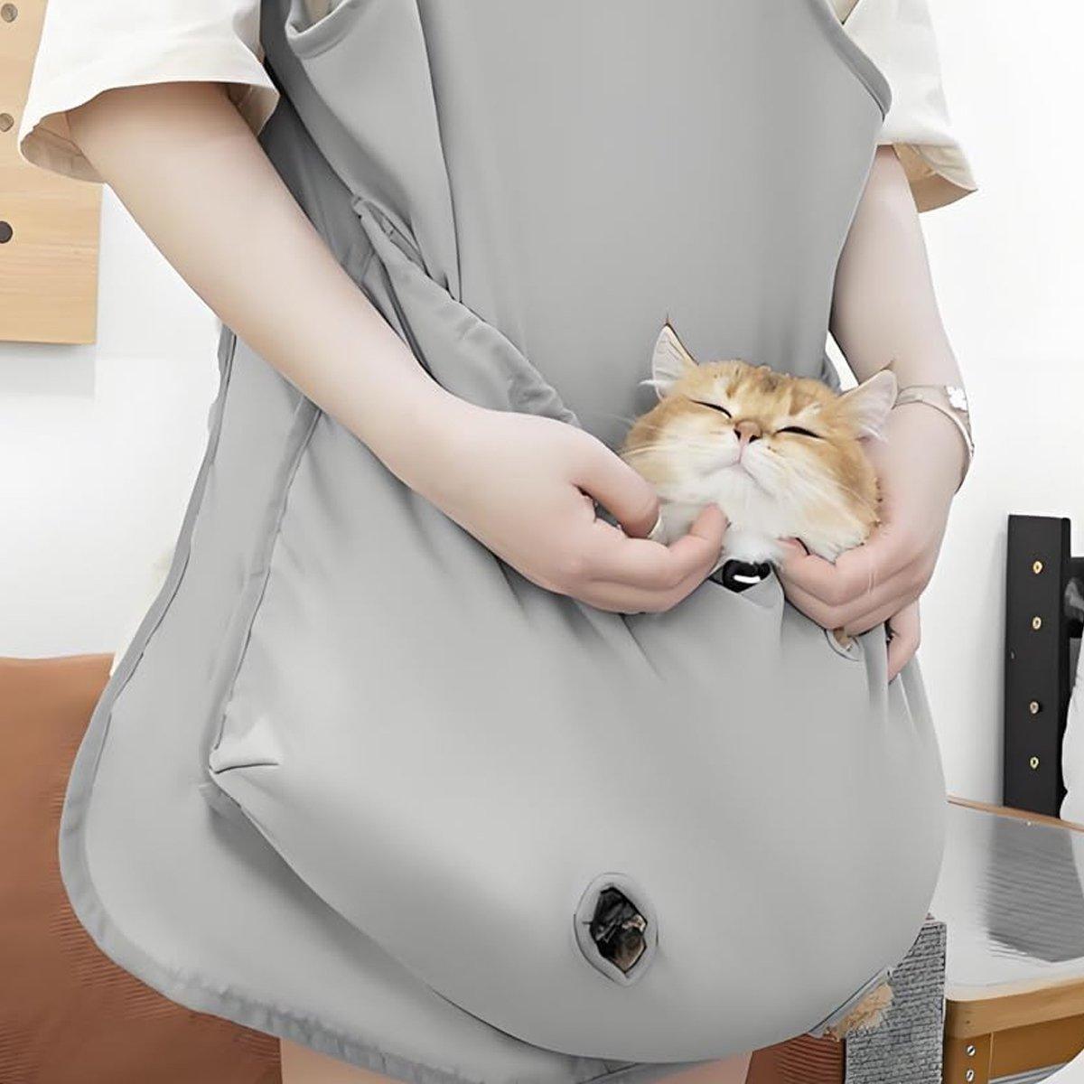 Cat Carrying Apron Non Stick Hair Kangaroo Pouch Pet Grooming Suit Portable