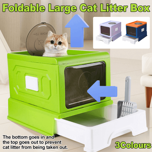 Folding Enclosed Cat Litter Box Foldable Drawer Toilet Anti-Splash Pet Supplies - Blue