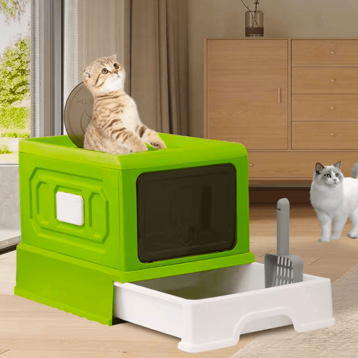 Folding Enclosed Cat Litter Box Foldable Drawer Toilet Anti-Splash Pet Supplies - Blue