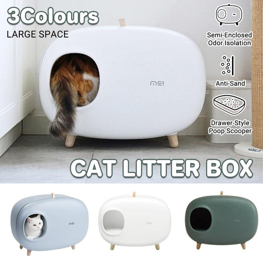 Cat Litter Box Semi-closed Cat Supplies Cat Toilet Drawer Large Cat Litter Box - White
