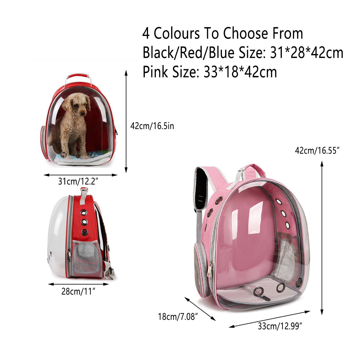 Pet Outdoor Carrier Backpack Cat Dog Puppy Travel Space Capsule Shoulder Bag - Black