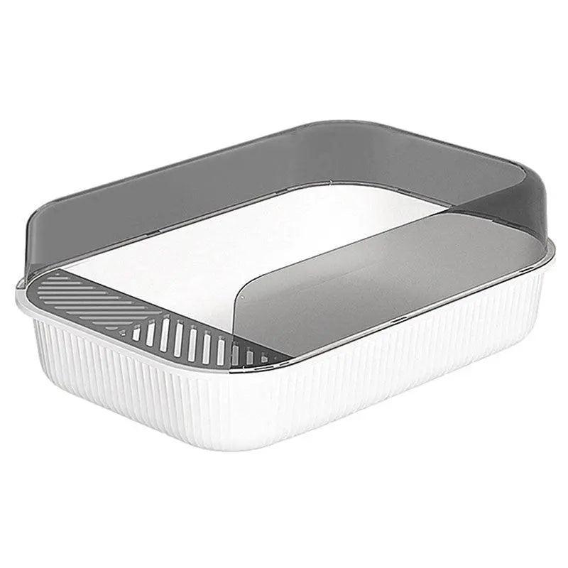 Litter Tray Box with Splash Guard and Wide Opening for Cats Open Top Design - Grey
