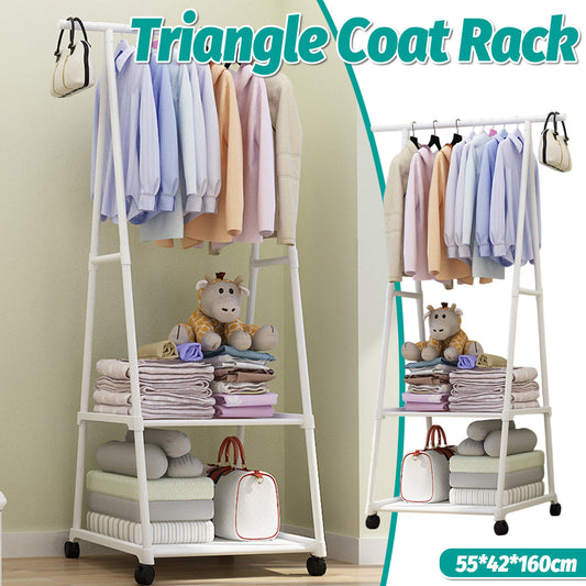 Clothes Drying Rack Floor Standing Coat Hanger V Belt Wheel Style for Bedroom