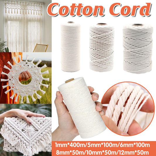 Cotton Rope Macrame Cord 1-12mm DIY Craft Tapestry Binding Decorative String - 6mm x 100m