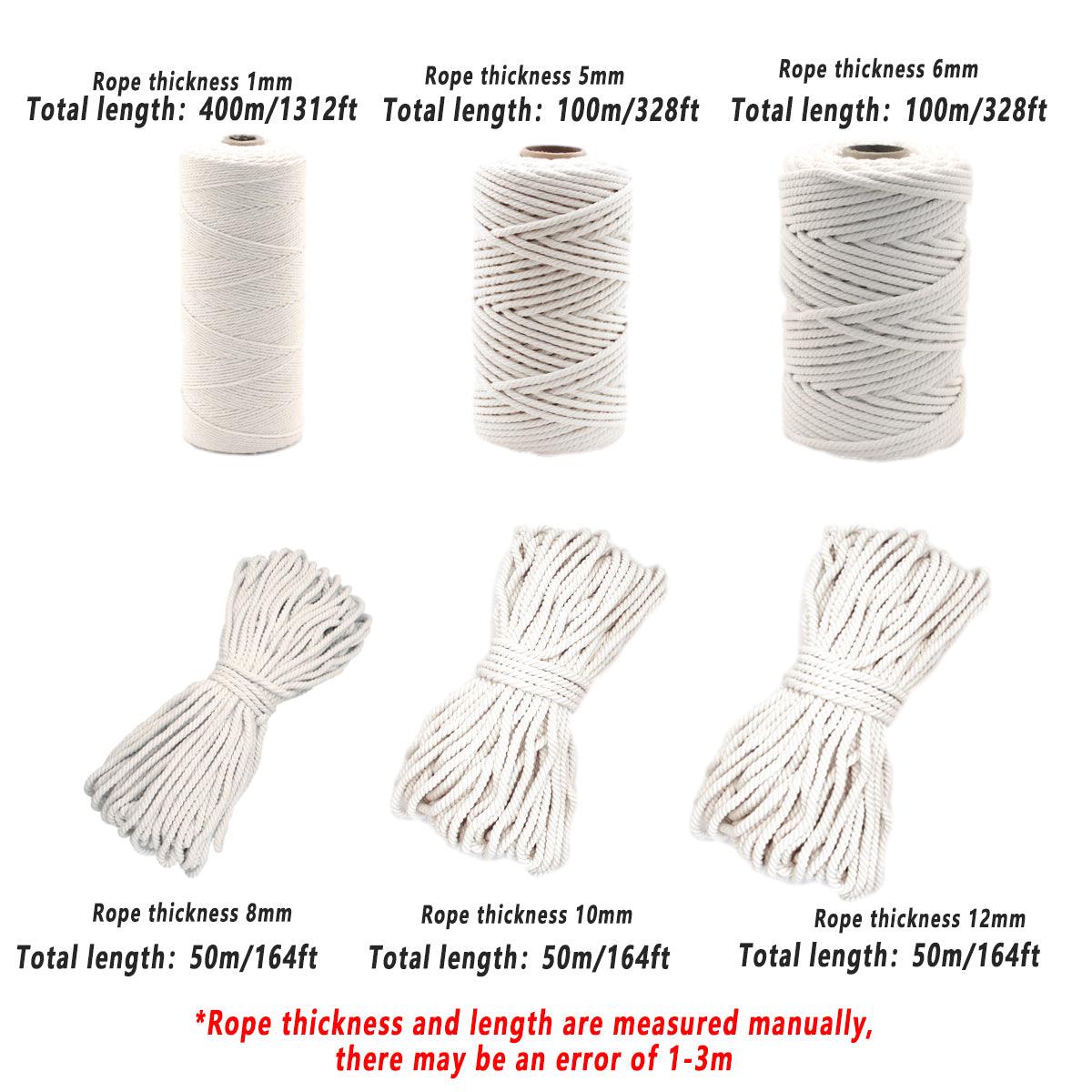 Cotton Rope Macrame Cord 1-12mm DIY Craft Tapestry Binding Decorative String - 6mm x 100m