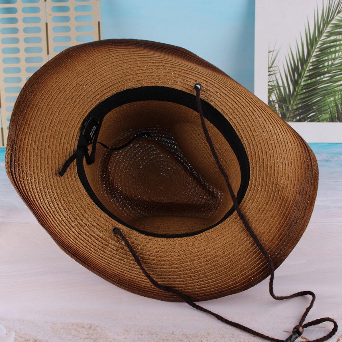 Outdoor Western Cowboy Hat Unisex Straw Hat Visor Hats Big Wide Brim Hat Summer - Khaki