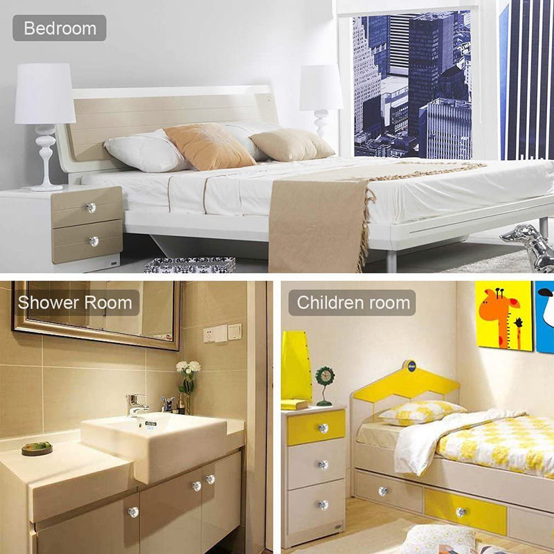 Door Knobs Handles Clear Crystal Diamond Glass Kitchen Cupboard Cabinet Pulls 40MM - Red-10PCS