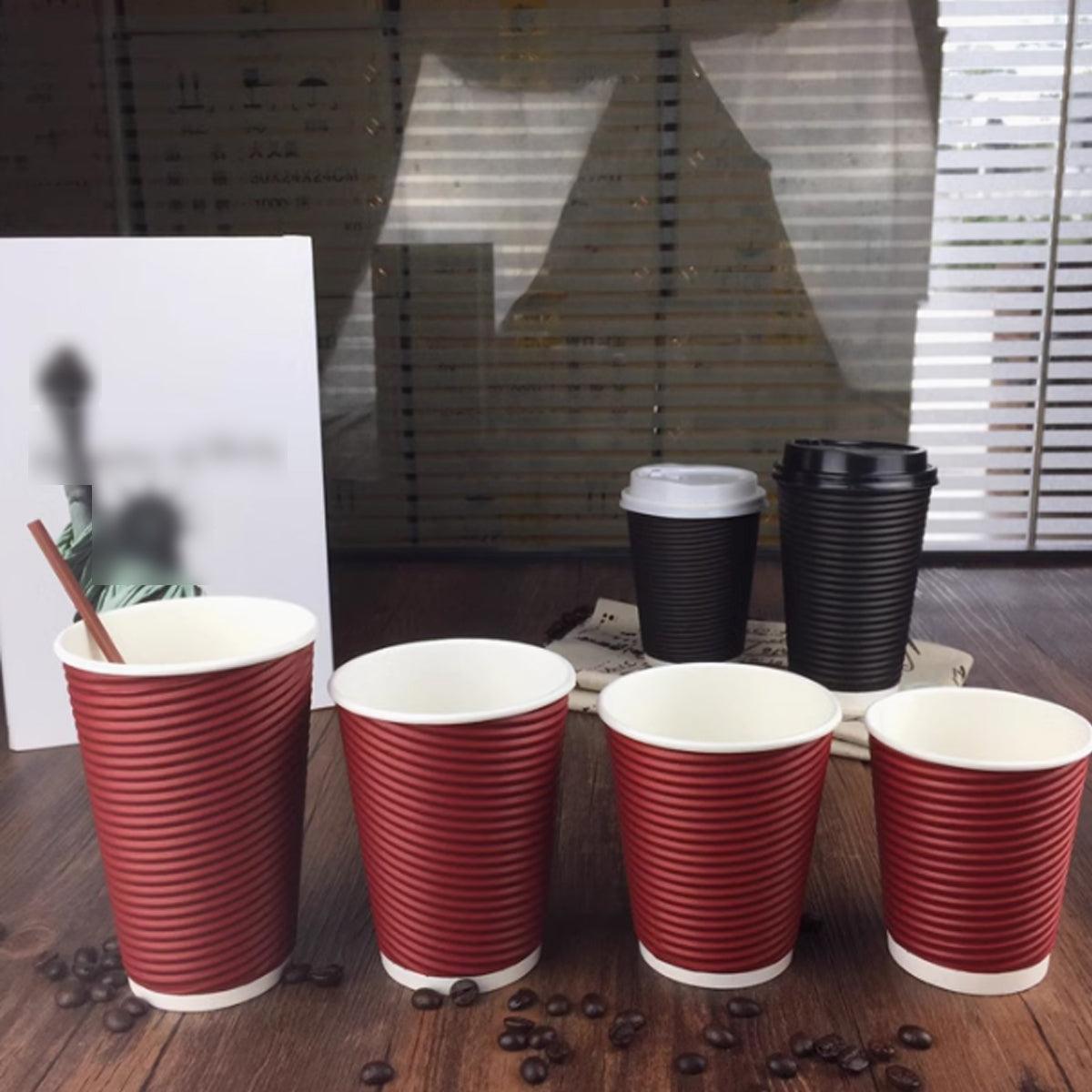 50sets Corrugated Paper Cups Coffee Milk Tea Cups Disposable Hot Drink Cups - Red-16oz