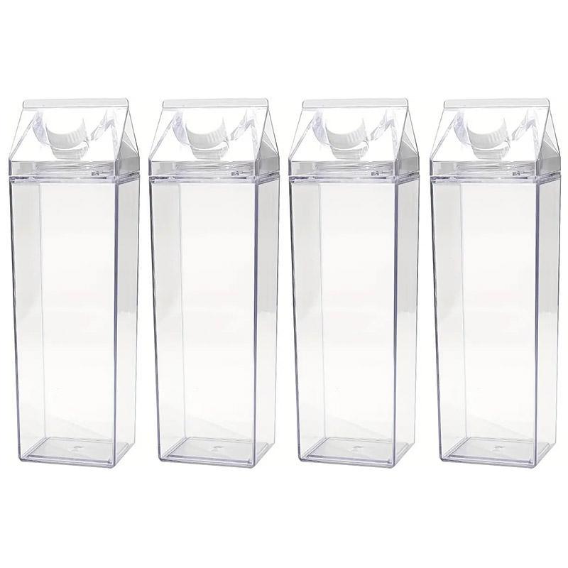 4pcs Large Capacity Square Mug Transparent Plastic Water Juice Drinking Cups