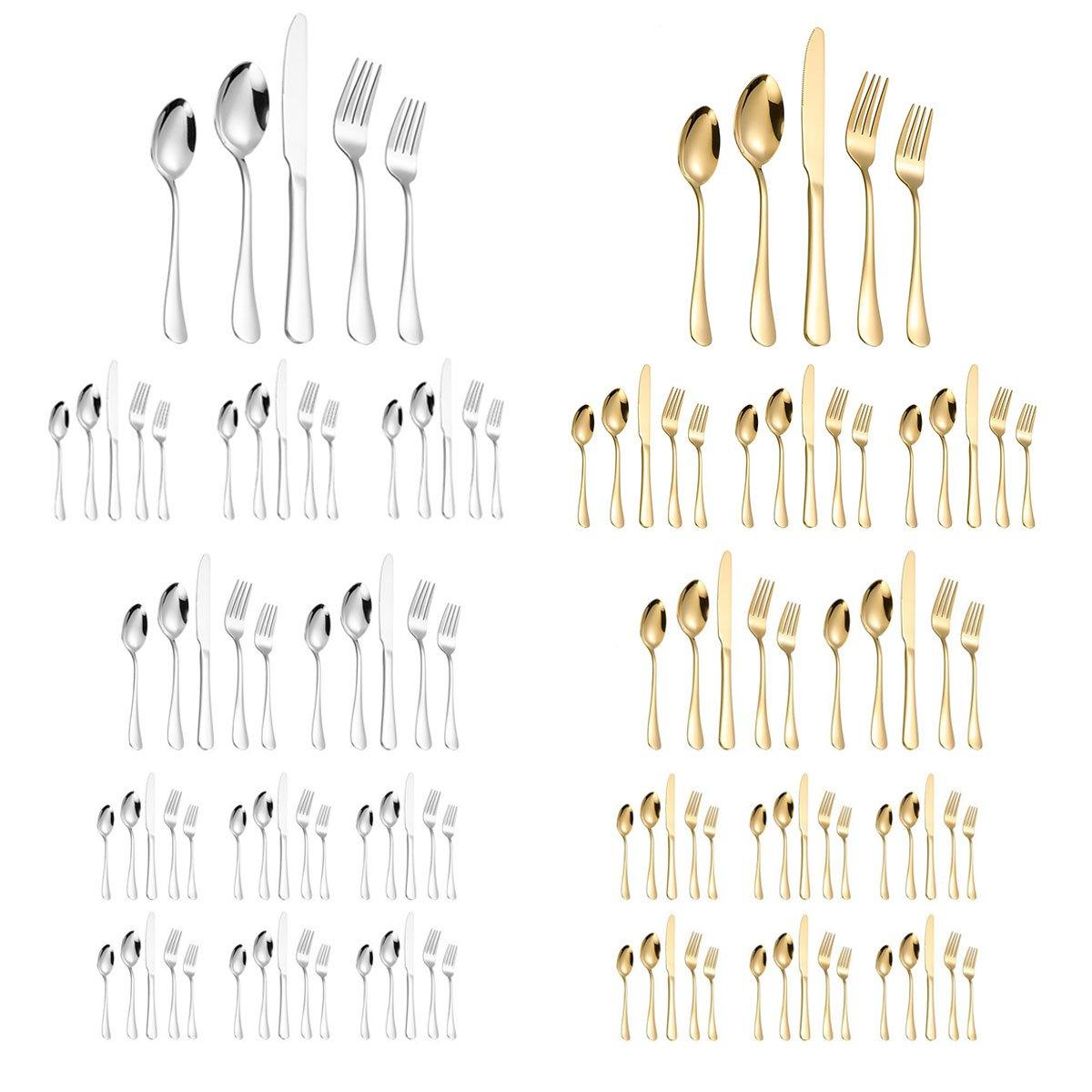 20/40pcs Stainless Steel Cutlery Set Knife Fork Spoon Western Hotel Tableware - Silver-40pcs
