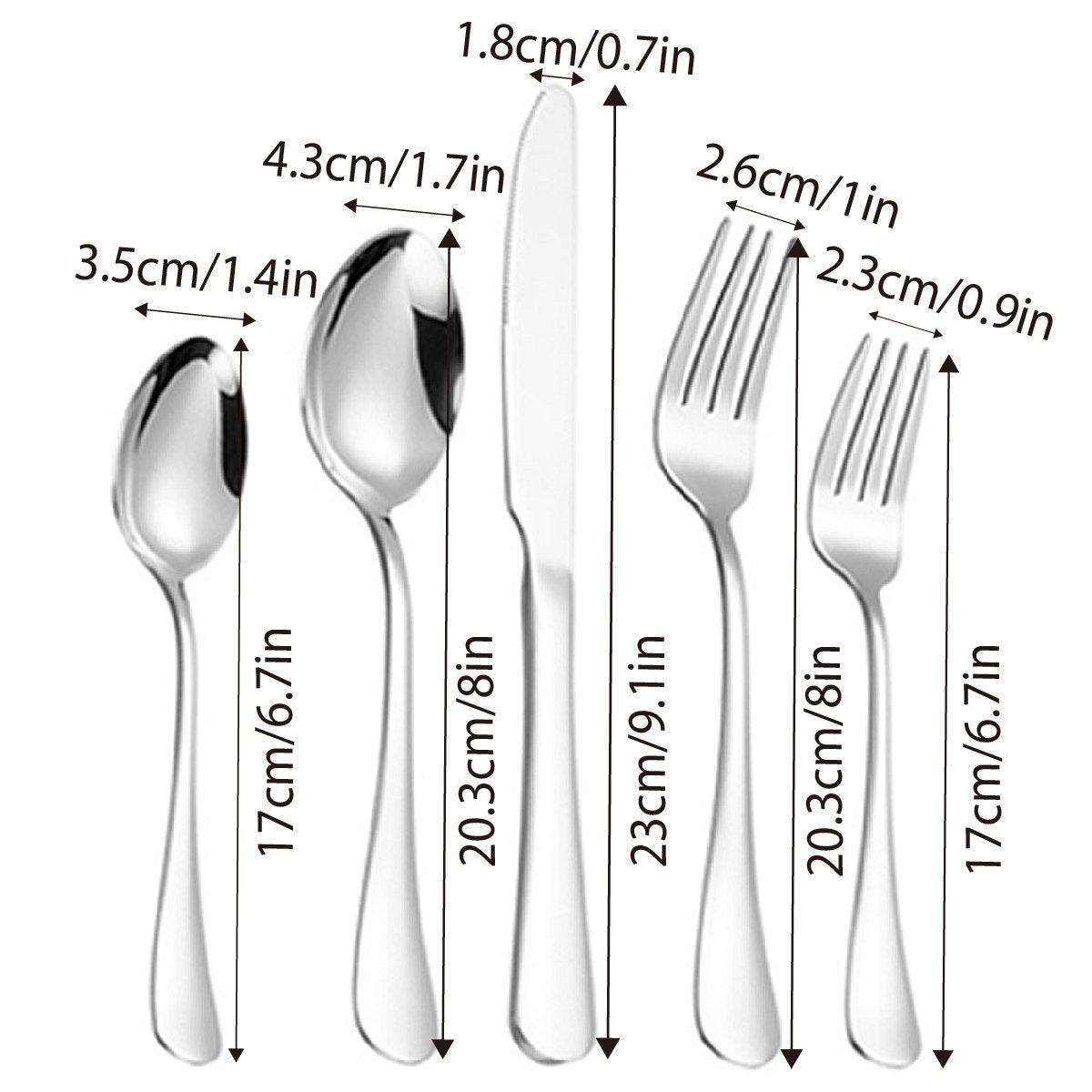 20/40pcs Stainless Steel Cutlery Set Knife Fork Spoon Western Hotel Tableware - Silver-40pcs
