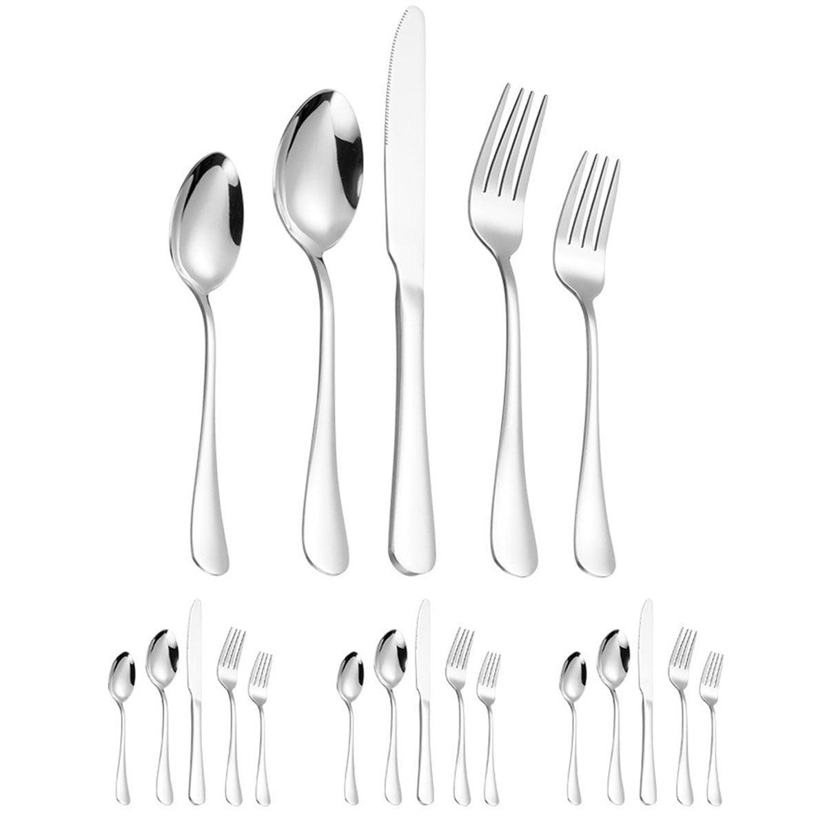 20/40pcs Stainless Steel Cutlery Set Knife Fork Spoon Western Hotel Tableware - Silver-40pcs