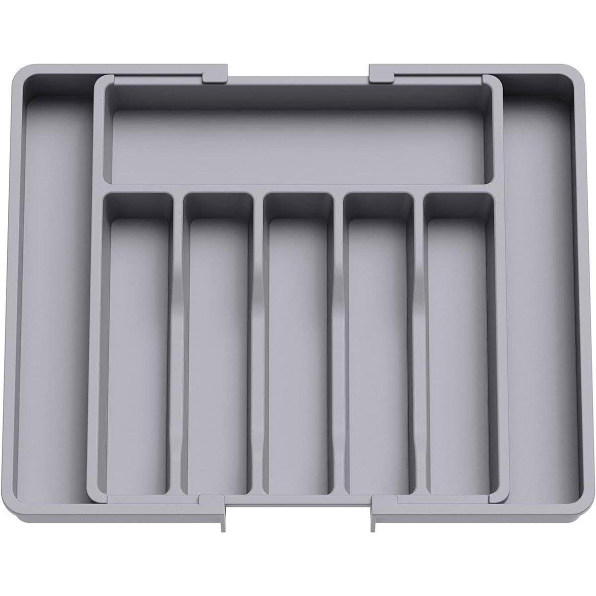 Extendable Cutlery Storage Box Household Portable Retractable Tray Organizer - Black