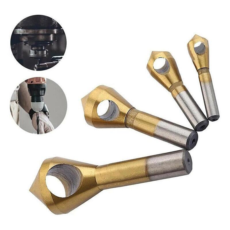 4PCS HSS Countersink Chamfer Drill Bit Set Titanium Coated Deburring Tools