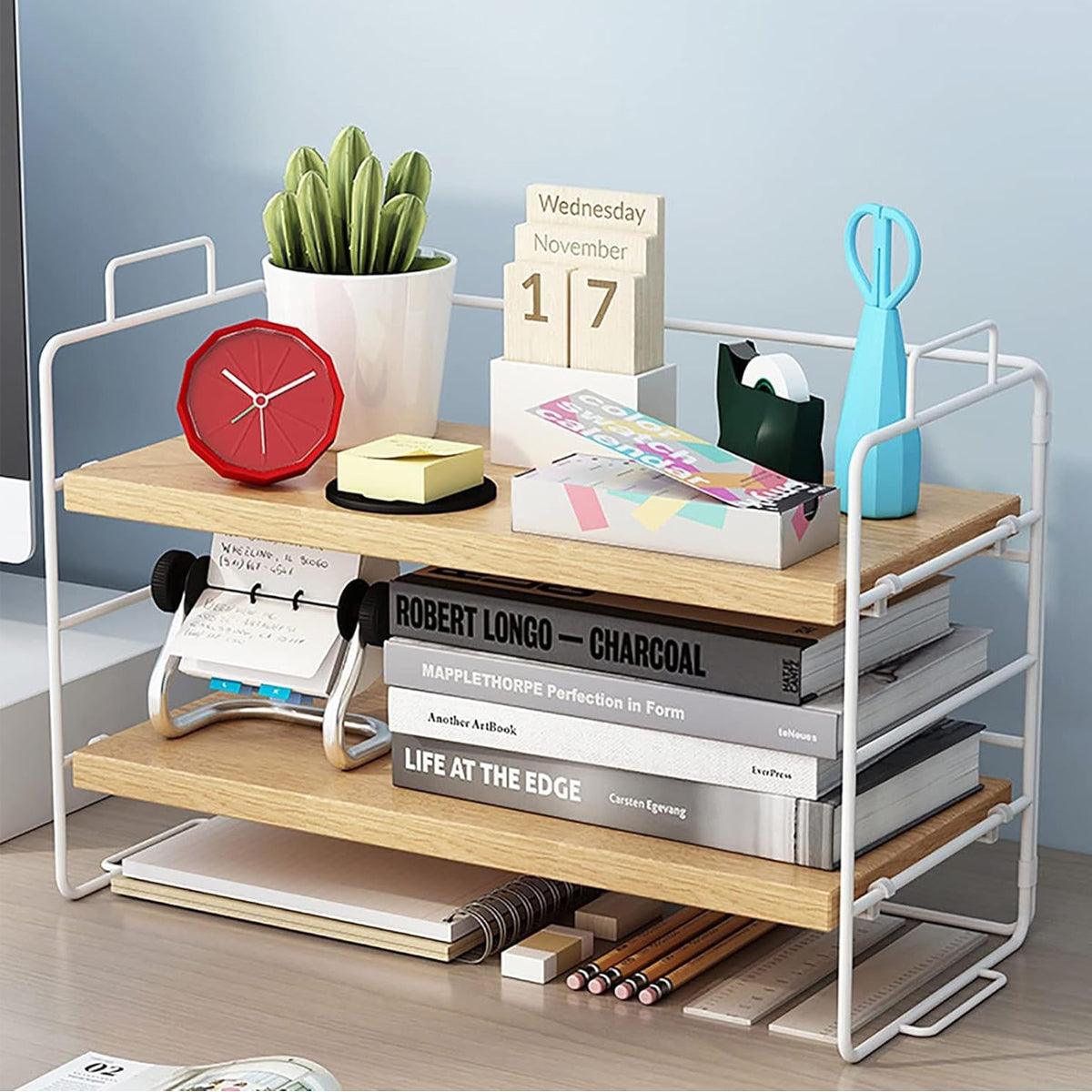 Double Layer Storage Shelf Desktop Organizer Cosmetics Stationery Rack for Desk